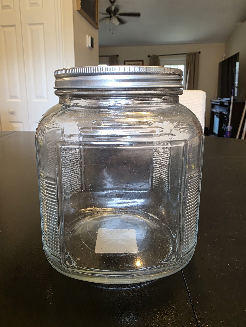 Anchor Hocking Hoosier Style Square Clear Ribbed Gallon Jar Original Lid Nice!